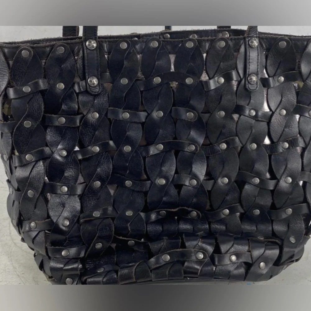Patricia Nash Mizzana Twisted Braid Leather Tote Bag Black Studded - Picture 6 of 10